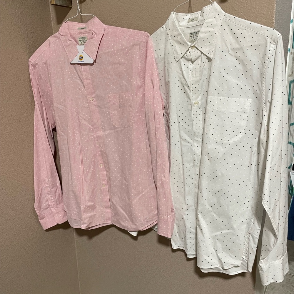 Men's J. crew organic cotton Pink and White Polka Dot dress Shirt bundle